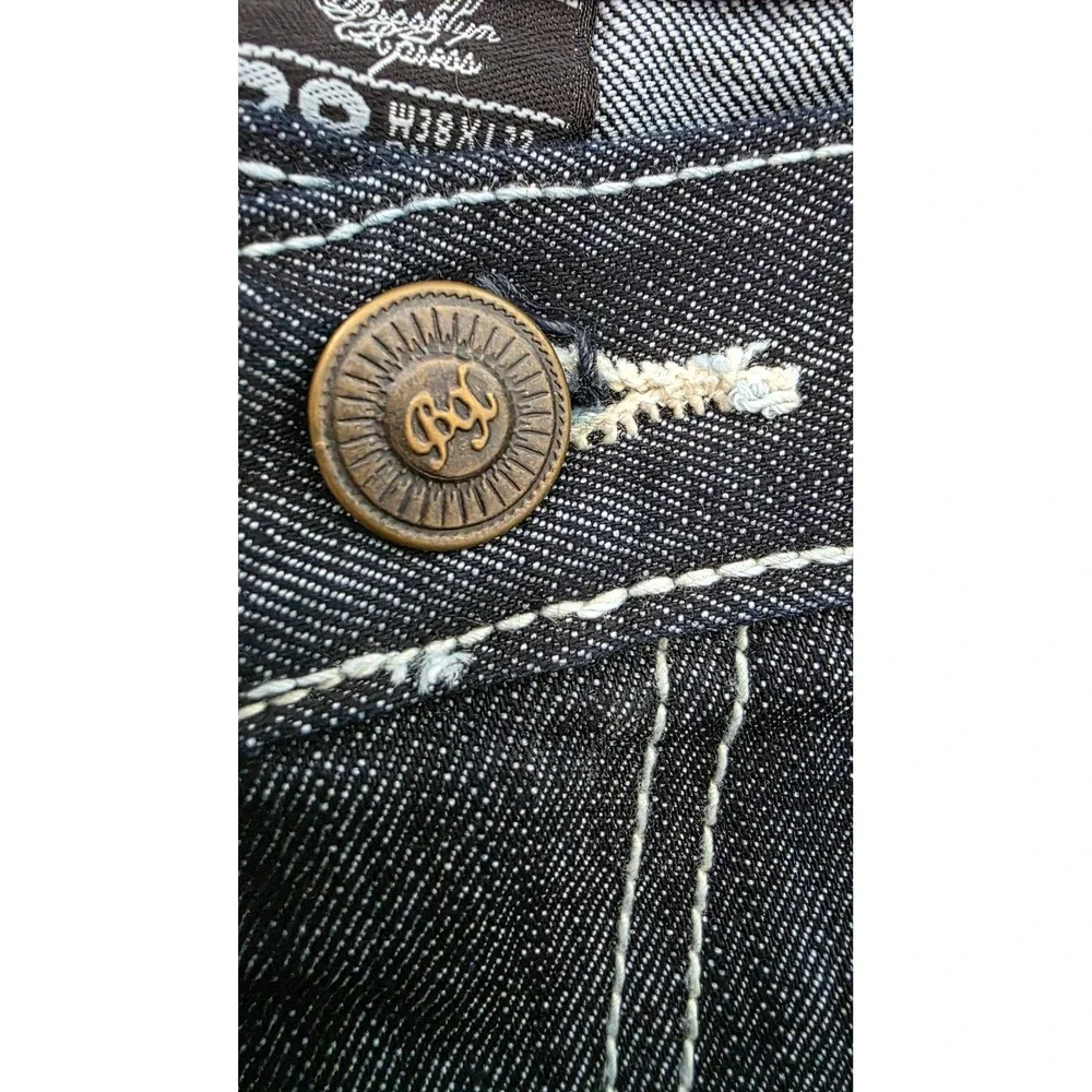 Brooklyn Xpress Mens Straight Leg Jeans Dark Wash Blue Denim W38 L32 Y2K Style